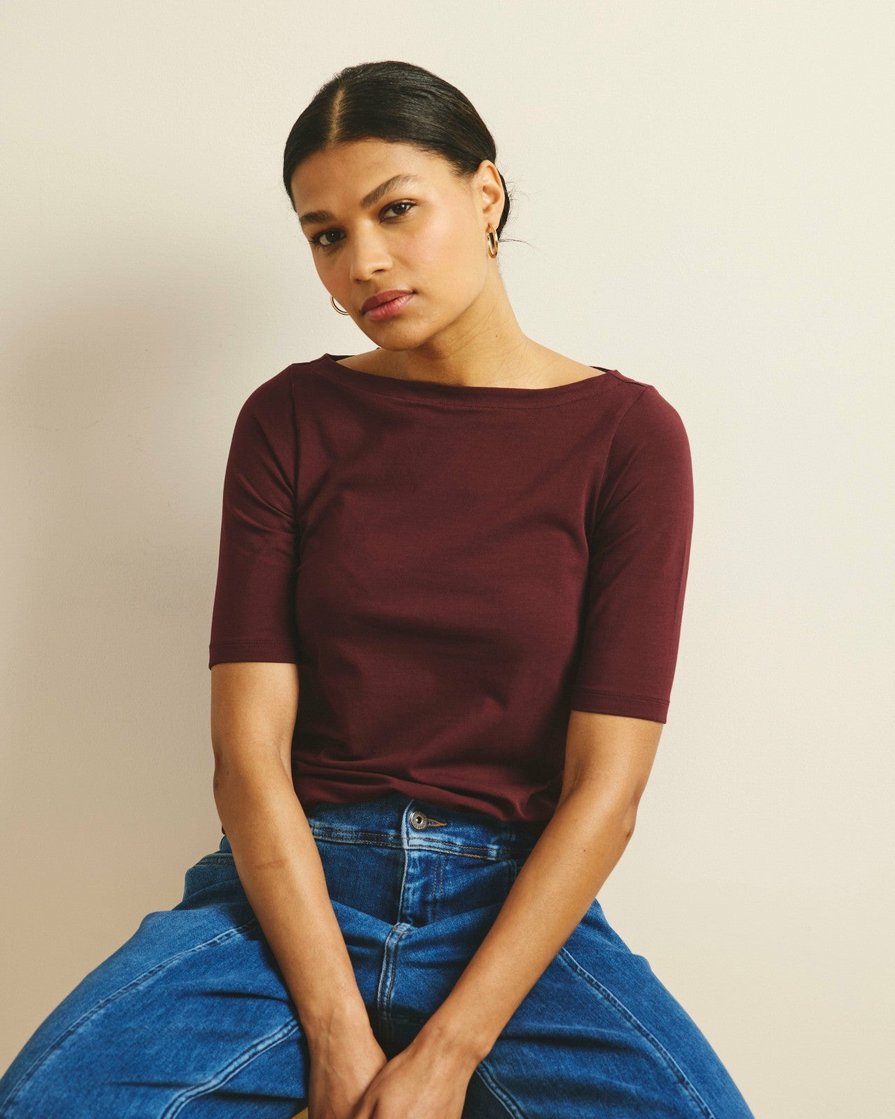 Universal Standard Bella Boatneck Tee - Black Cherry