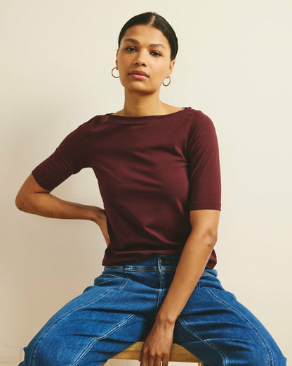 Universal Standard Bella Boatneck Tee - Black Cherry