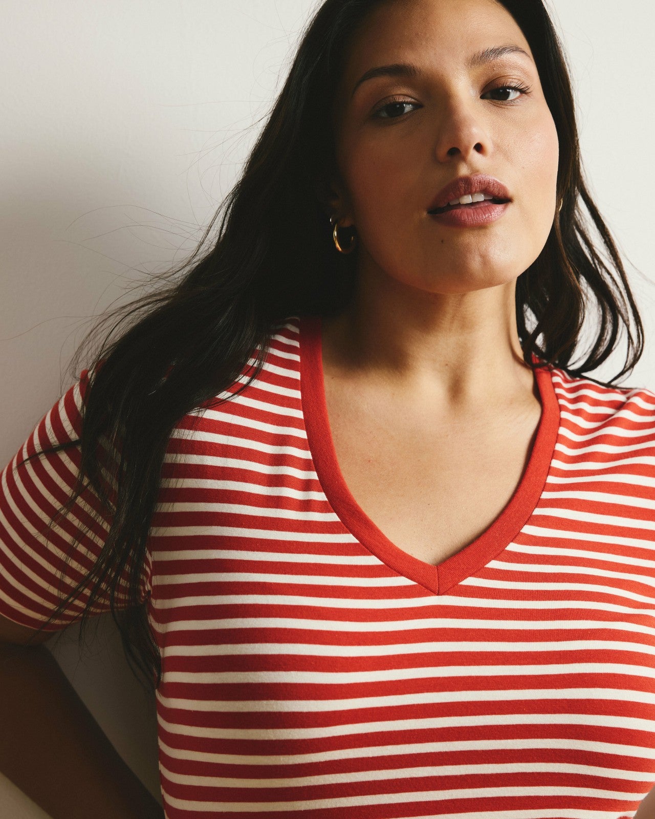 Universal Standard V Rex - Poppy/Ecru Stripe