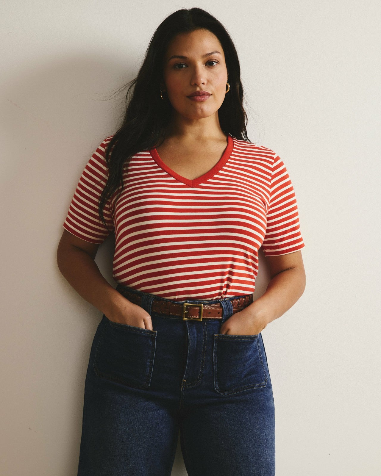 Universal Standard V Rex - Poppy/Ecru Stripe