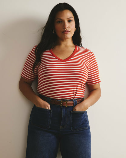 Universal Standard V Rex - Poppy/Ecru Stripe