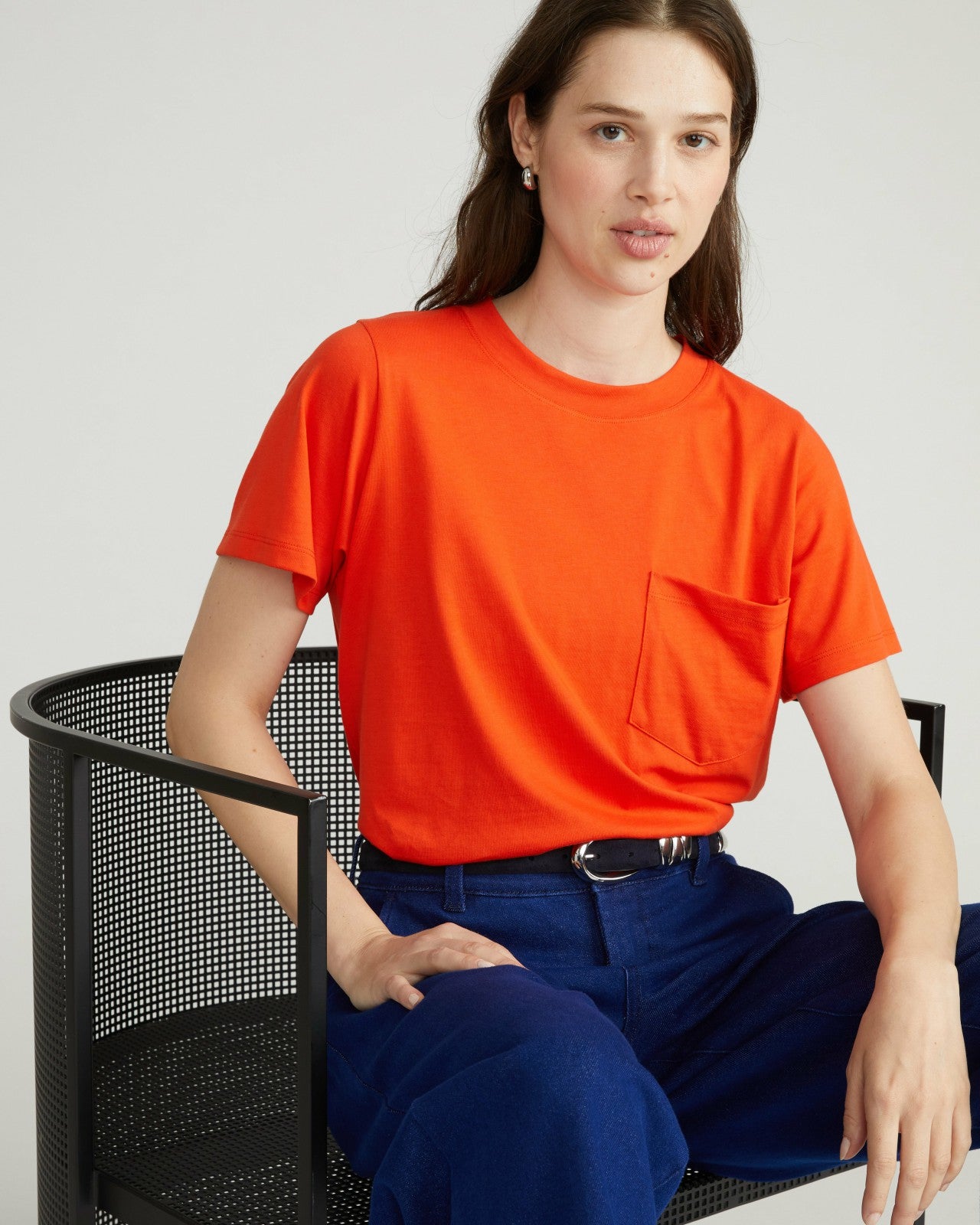 Universal Standard Breton Stripe Garcon Tee - Solid Poppy