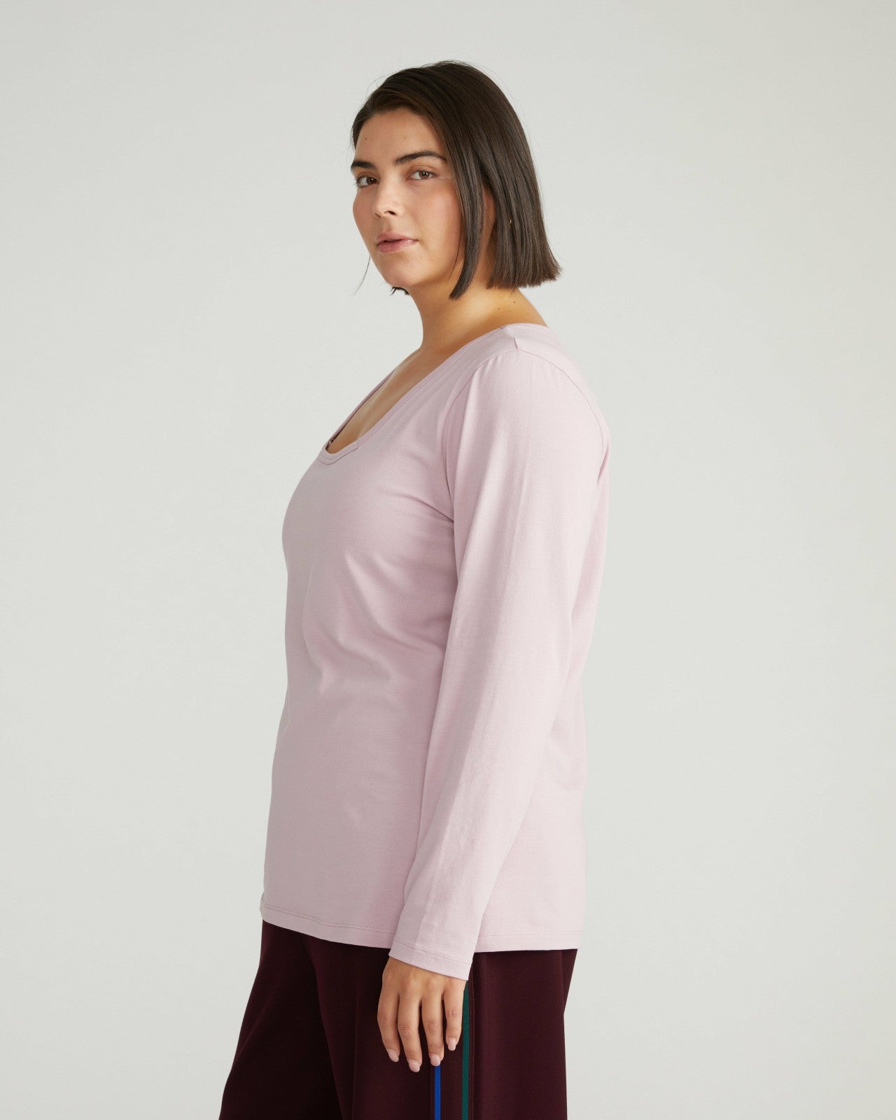Universal Standard Long Sleeve Square Neck Tee - Pale Mauve