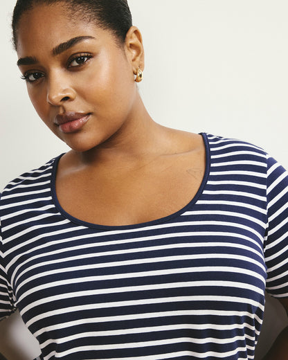 Universal Standard Scoop Neck Tee - Navy/White Stripe