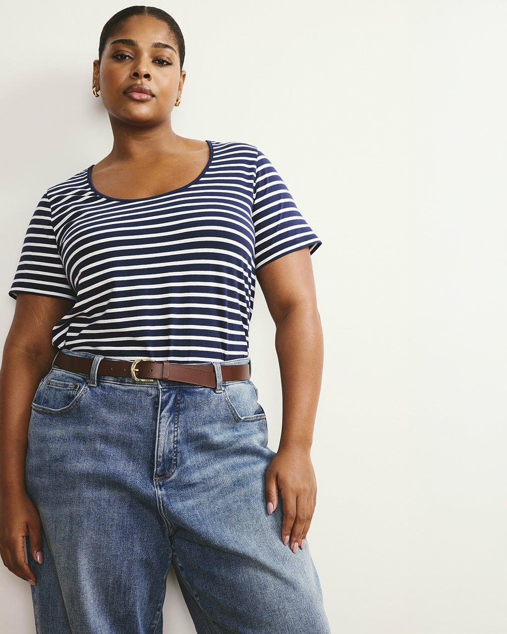 Universal Standard Scoop Neck Tee - Navy/White Stripe