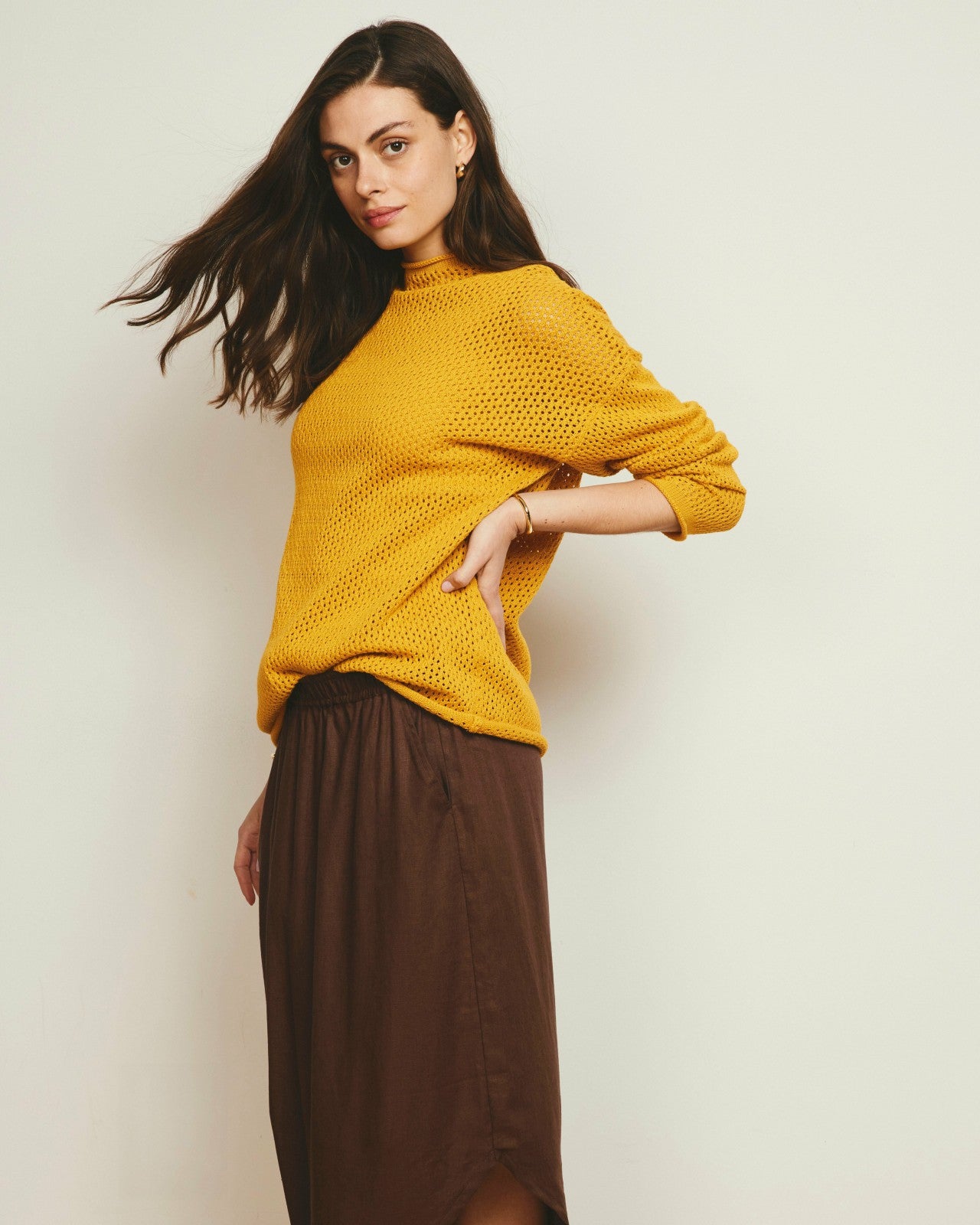Universal Standard Positano Pointelle Mock Neck Sweater - Goldenrod