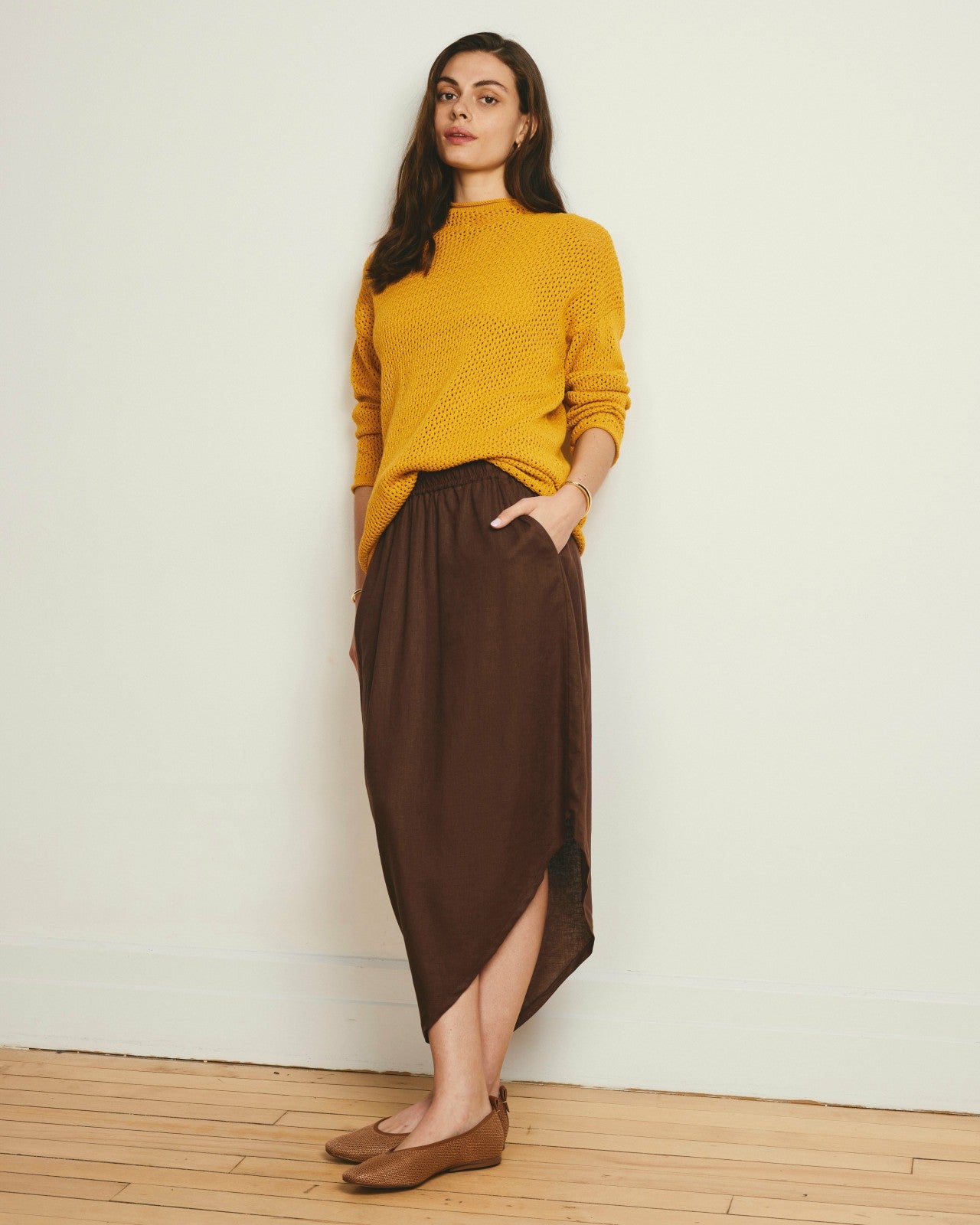 Universal Standard Positano Pointelle Mock Neck Sweater - Goldenrod