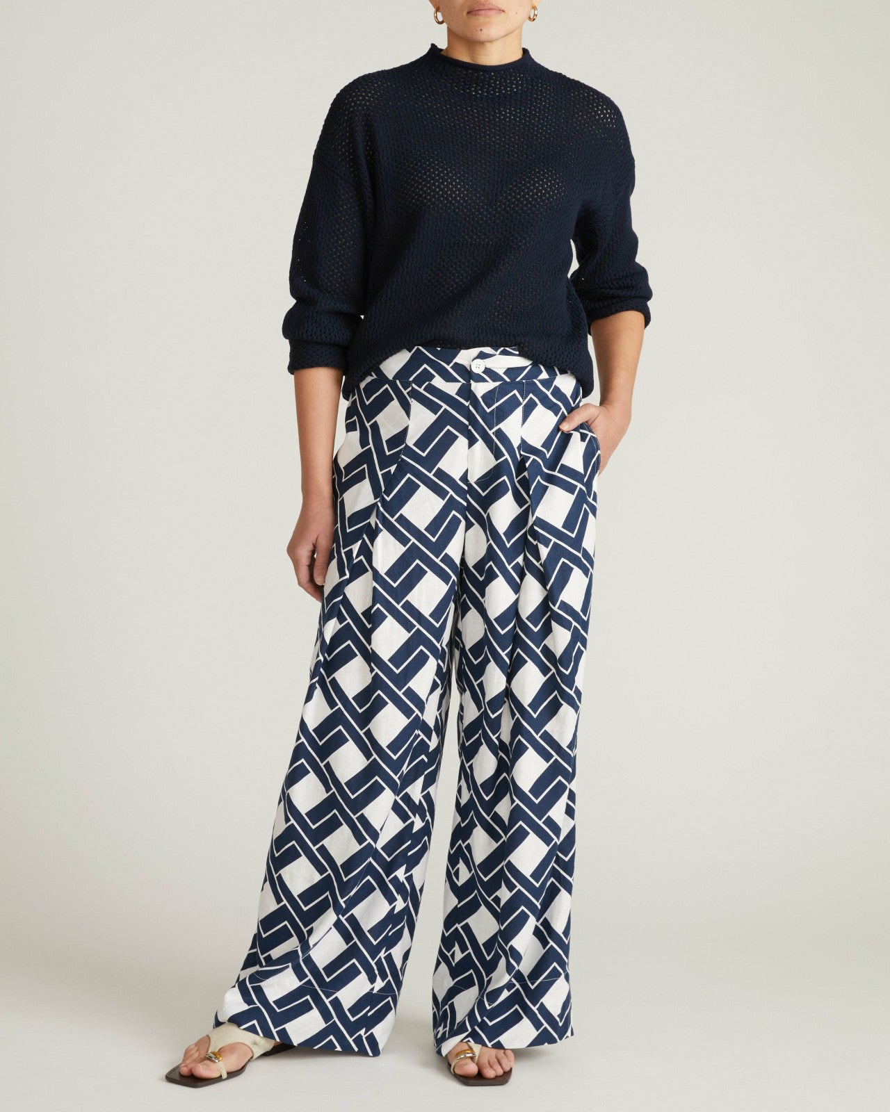 Universal Standard Positano Pointelle Mock Neck Sweater - Navy
