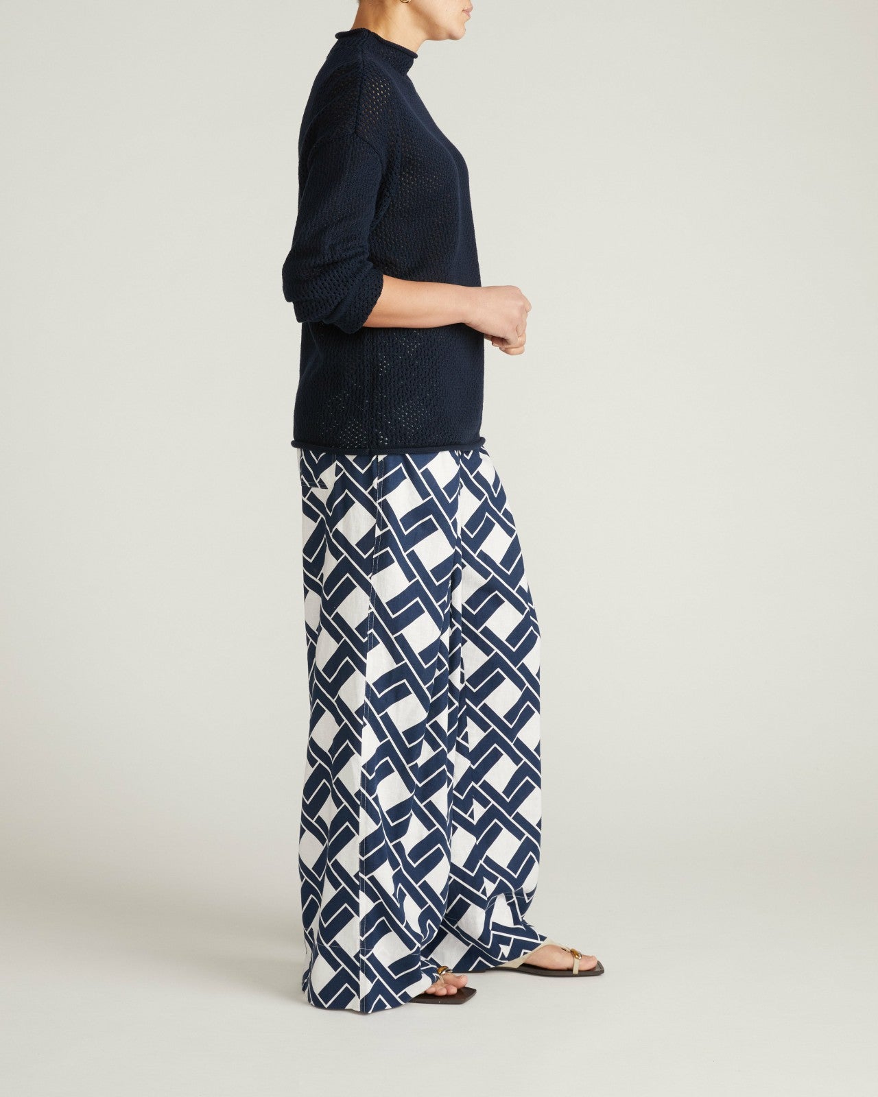 Universal Standard Positano Pointelle Mock Neck Sweater - Navy