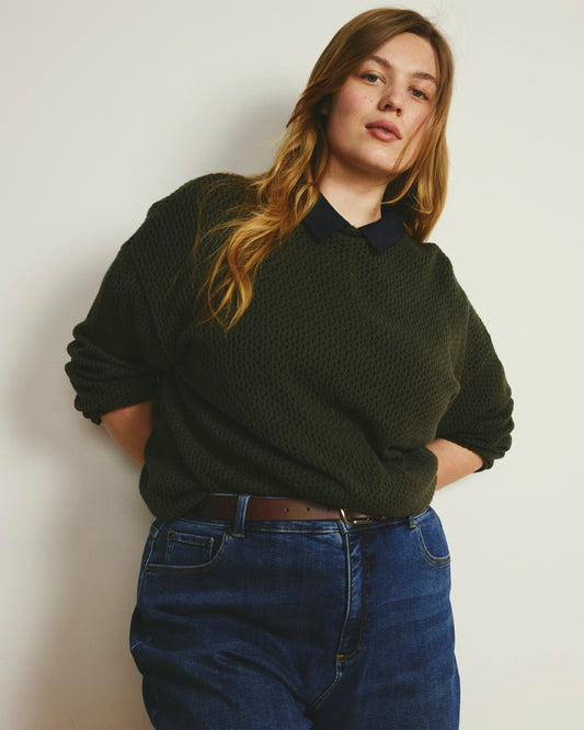 Universal Standard Positano Pointelle Mock Neck Sweater - Camo