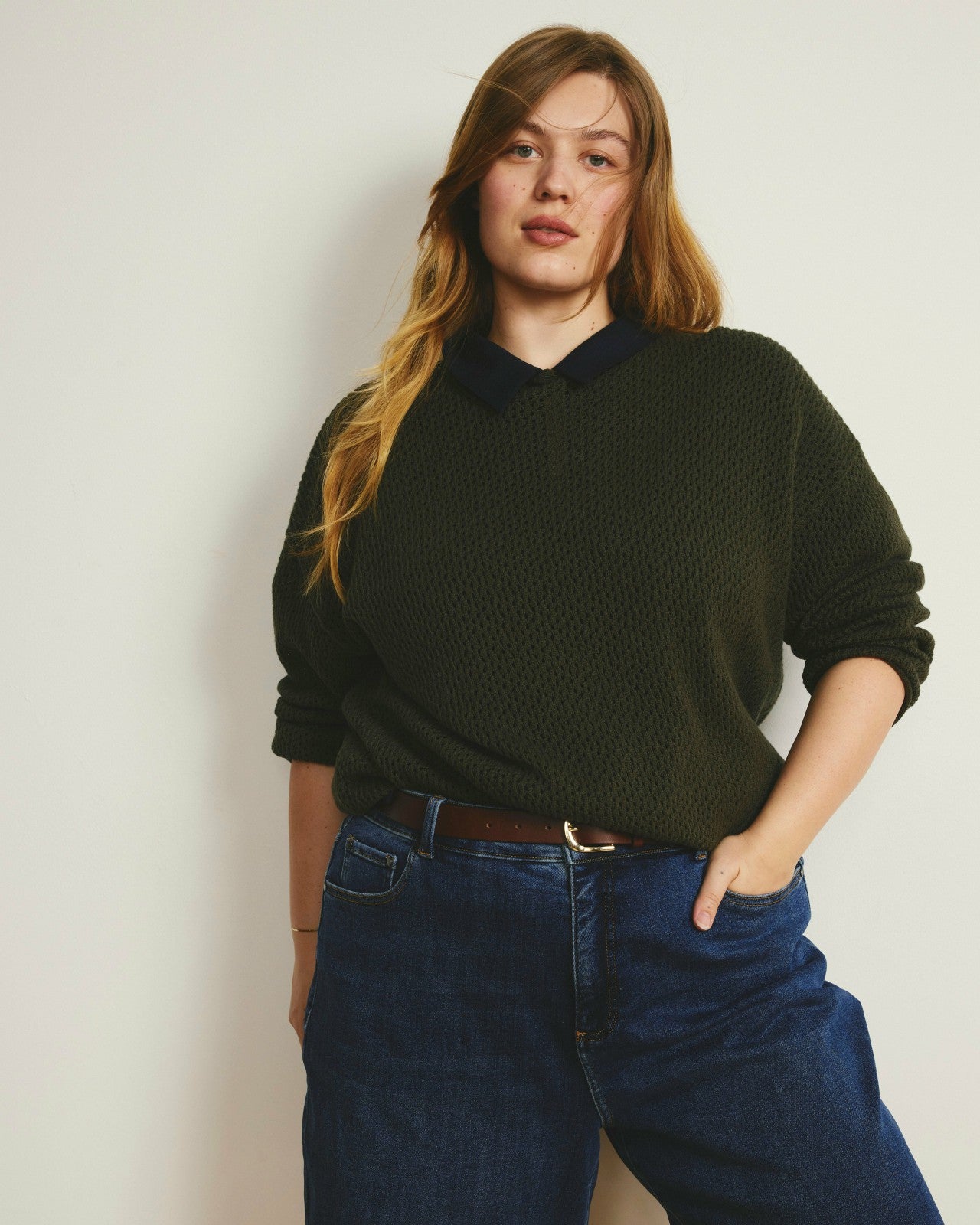Universal Standard Positano Pointelle Mock Neck Sweater - Camo