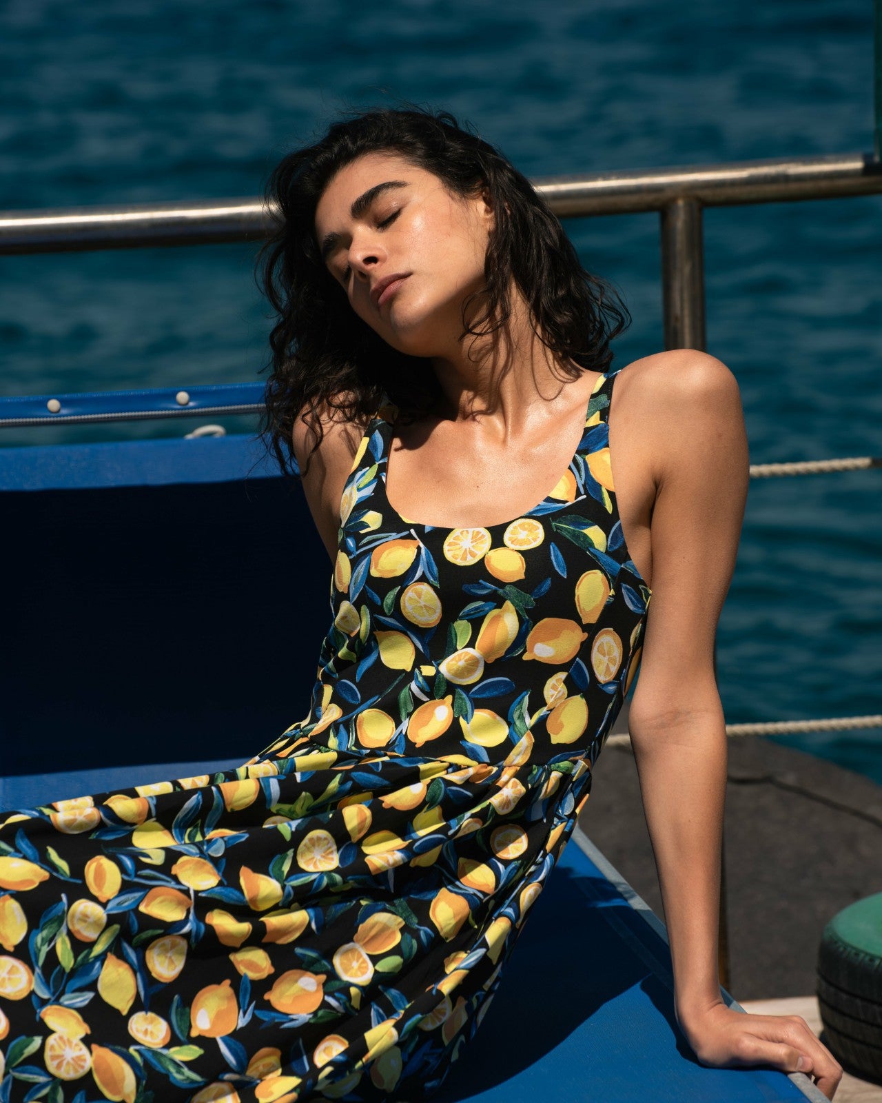Universal Standard Cayo Cami Dress - Black Limoncello Print