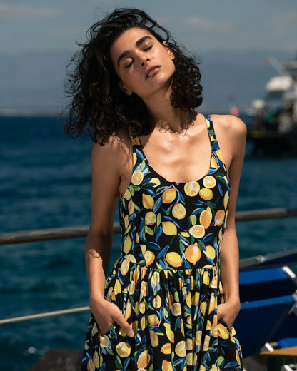 Universal Standard Cayo Cami Dress - Black Limoncello Print