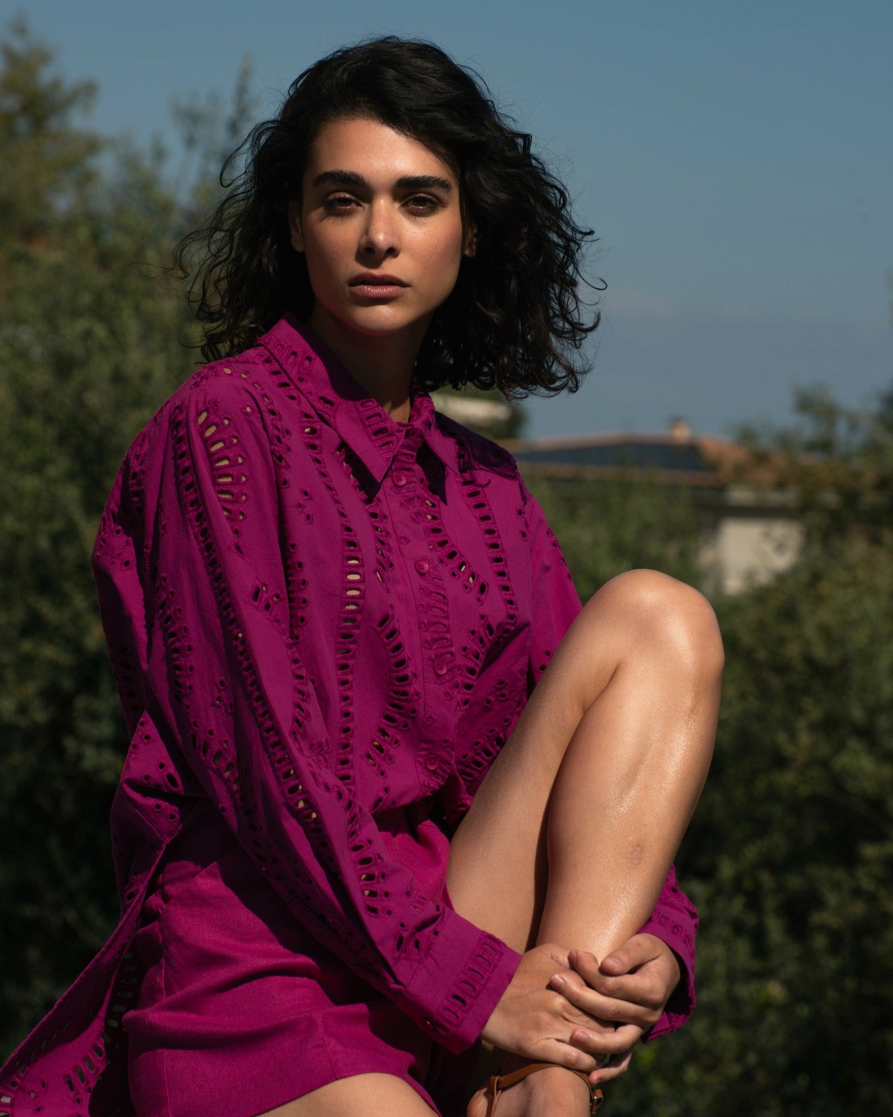 Universal Standard The Embroidered Artist Poplin Shirt - Hyper Pink