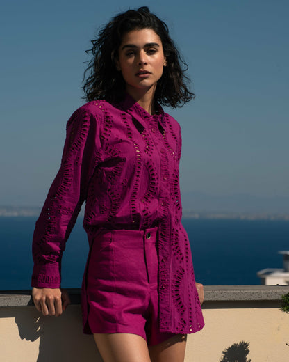 Universal Standard The Embroidered Artist Poplin Shirt - Hyper Pink